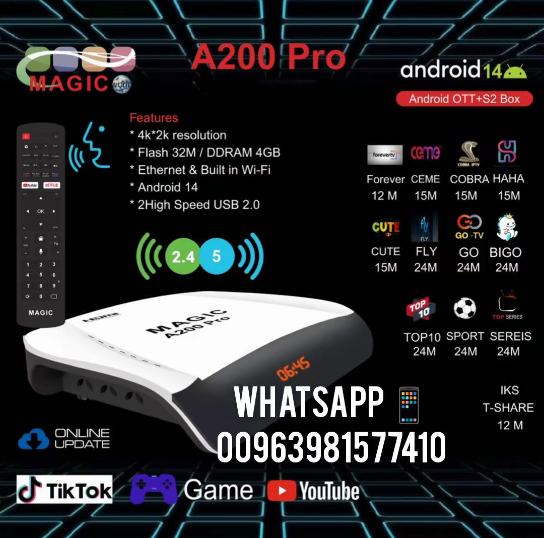 MAGIC A200 PRO 4K ANDROID OS 14 Satellite DVBS2 FOREVER