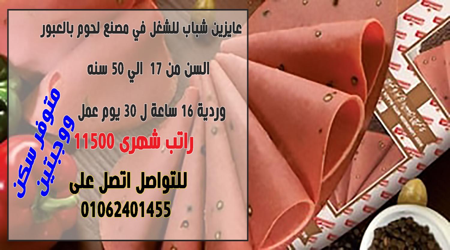 الشباب اللي عايزه تشتغل تعال اشتغل بالبطاقه بس عامل انتاج لمصنع (لحوم) في العبور