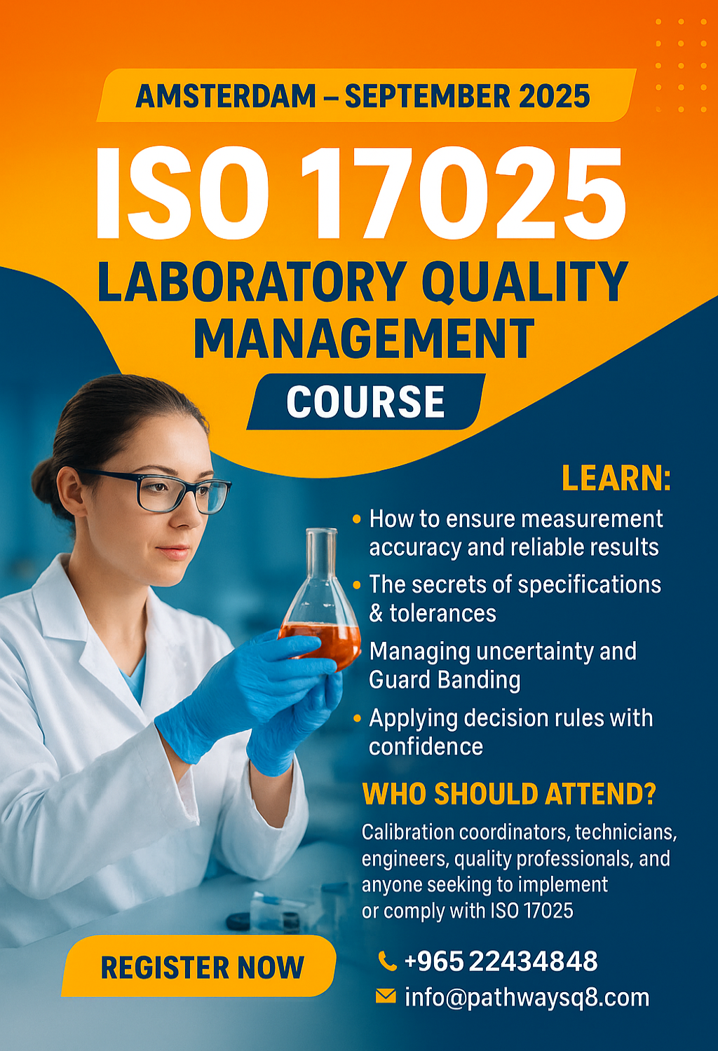 Join our ISO 17025 Laboratory Quality Management Course in Amsterdam