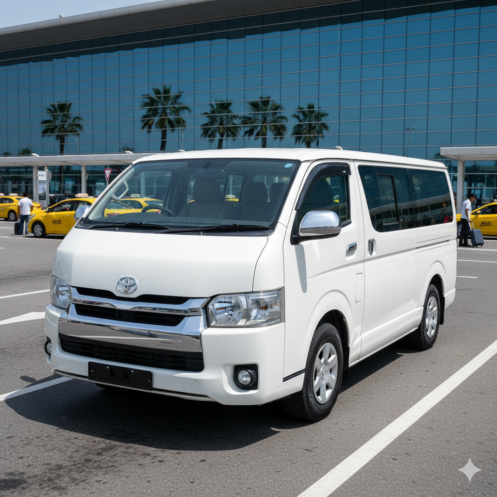 أحدث موديلات تويوتا هاي اس لخدمات ليموزين المطار، التي تضمن وصول جميع الأفراد وحقائبهم بكل سهولة