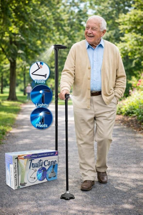 لما الثبات يقابل الذكاء… سنادة Trusty Cane بإضاءة وقاعدة متحركة