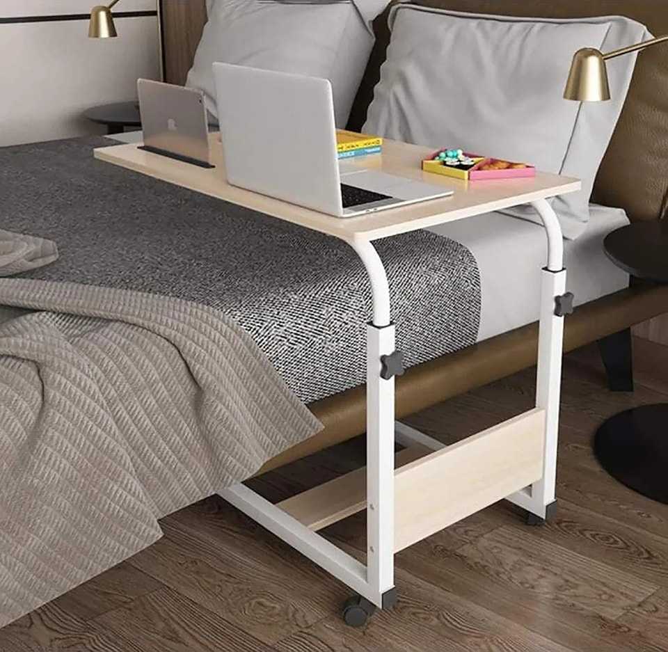 طاولة سرير طاولات اكل للمرضى . Over Bed Table طاولة سرير متحركة متعددة الاستخدامات والارتفاع طاولة